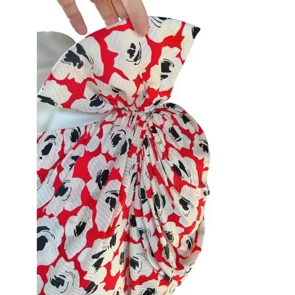 Digna Yero Sakowitz Womens Dress Size 10 Red Blk Wht Puff Sleeves & Draped Yoke - Picture 8 of 16
